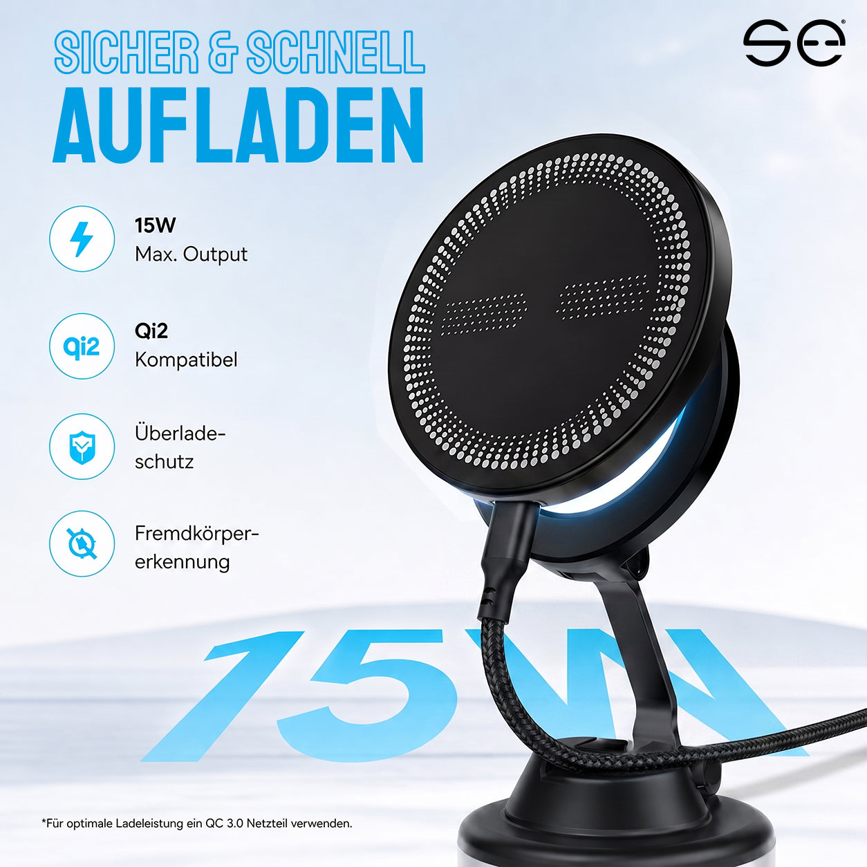 se® SNAPCHARGE – Magnetisches 15W Ladepad für SNAPMOUNT & direktes Wireless Charging