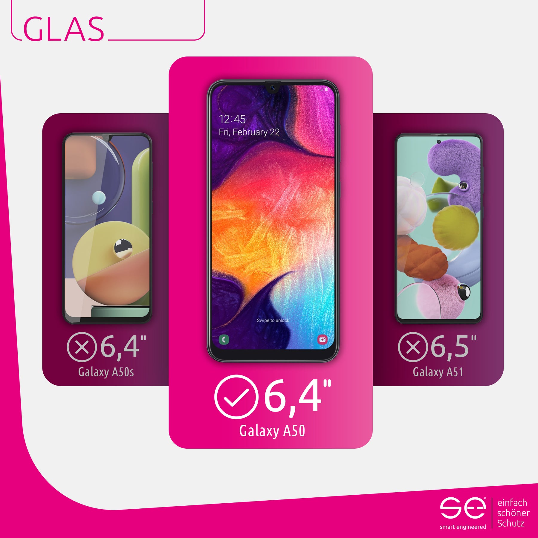 2x se® 3D Panzerglas Samsung Galaxy A50, Galaxy A50s